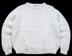 画像1: 90s アイルランド製 L.L.Bean ケーブル編み ウールニット セーター ナチュラル XL★フィッシャーマン (1)