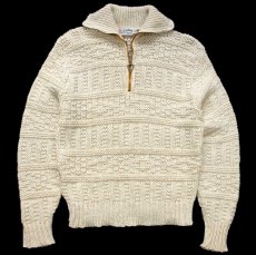 画像1: 60s Lord Paul 編み柄 ハイネック ハーフジップ プルオーバー ウール混 ニット セーター ナチュラル L (1)