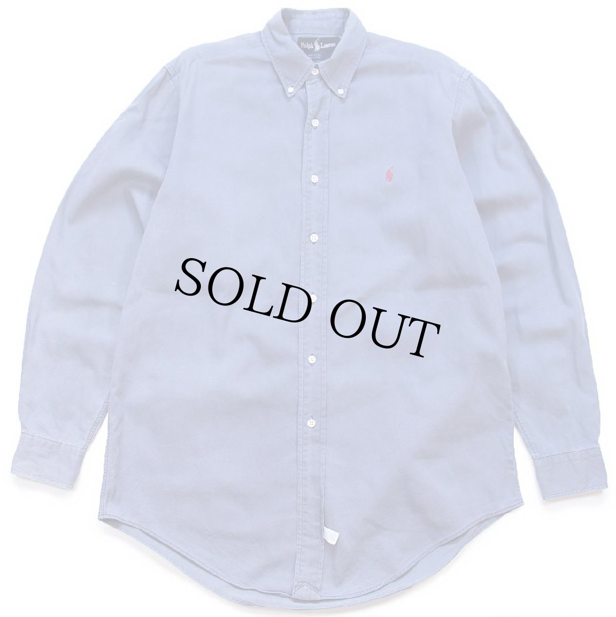 画像1: 90s USA製 ラルフローレン ワンポイント ボタンダウン コットンシャツ ブルーグレー フェード (1)