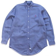 画像1: 90s USA製 ラルフローレン ワンポイント ボタンダウン コットンシャツ ブルーグレー フェード (1)
