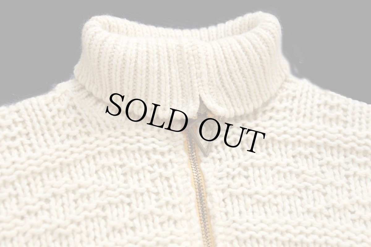 画像4: 60s Lord Paul 編み柄 ハイネック ハーフジップ プルオーバー ウール混 ニット セーター ナチュラル L (4)