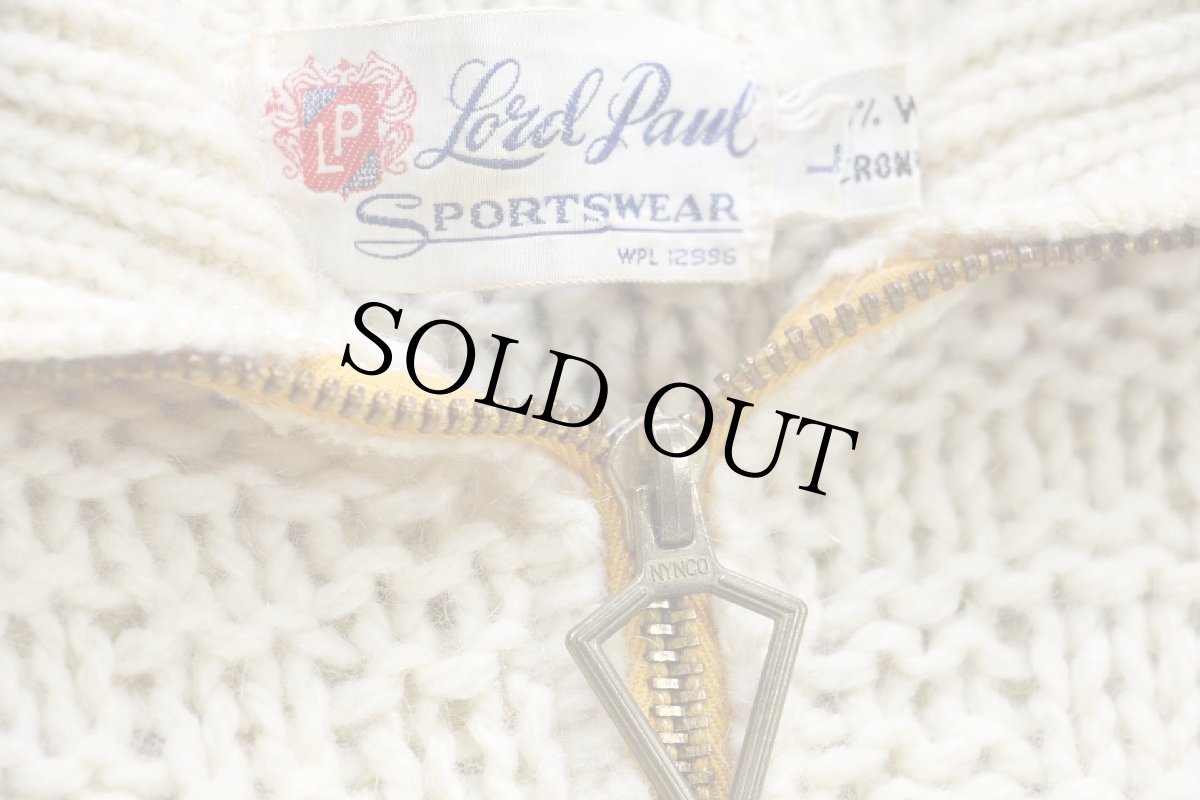 画像5: 60s Lord Paul 編み柄 ハイネック ハーフジップ プルオーバー ウール混 ニット セーター ナチュラル L (5)