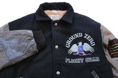 画像3: 90s カナダ製 GROUND ZERO FLIGHT GEAR 刺繍 キルティングライナー メルトン ウール 袖革スタジャン S (3)