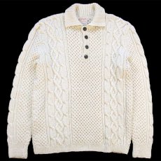 画像1: UNKNOWN 襟付き ケーブル編み ウール ハンドニット セーター ナチュラル★フィッシャーマン (1)