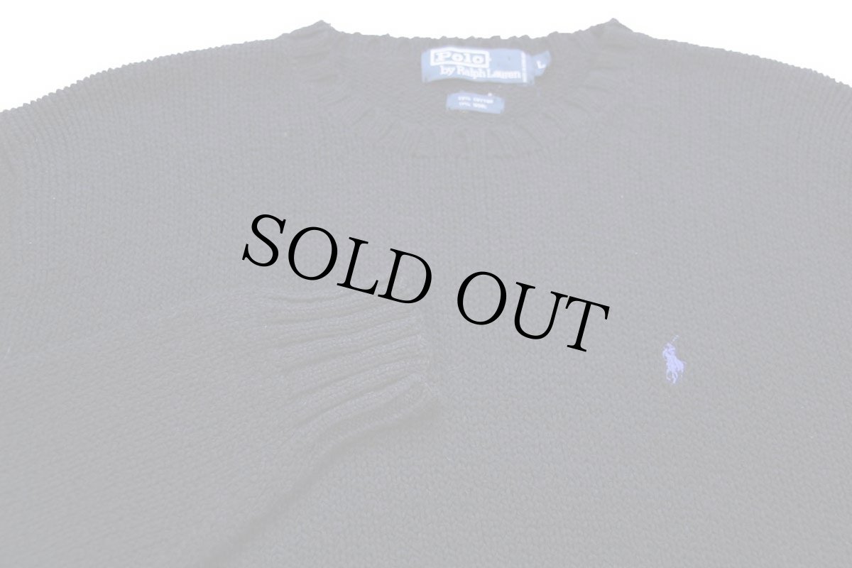 画像3: 90s ポロ ラルフローレン ワンポイント コットン×ウールニット セーター ブラック L (3)