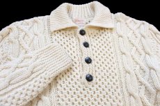 画像3: UNKNOWN 襟付き ケーブル編み ウール ハンドニット セーター ナチュラル★フィッシャーマン (3)
