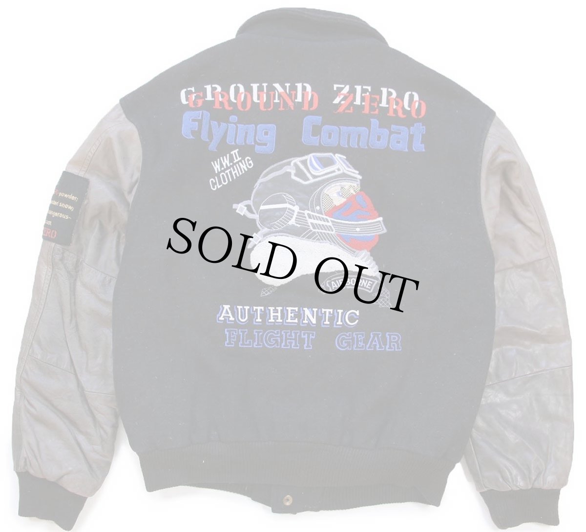 画像2: 90s カナダ製 GROUND ZERO FLIGHT GEAR 刺繍 キルティングライナー メルトン ウール 袖革スタジャン S (2)