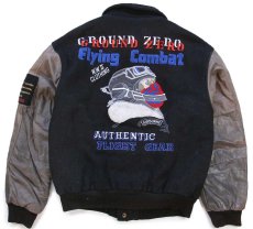 画像2: 90s カナダ製 GROUND ZERO FLIGHT GEAR 刺繍 キルティングライナー メルトン ウール 袖革スタジャン S (2)