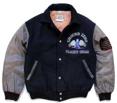 画像1: 90s カナダ製 GROUND ZERO FLIGHT GEAR 刺繍 キルティングライナー メルトン ウール 袖革スタジャン S (1)