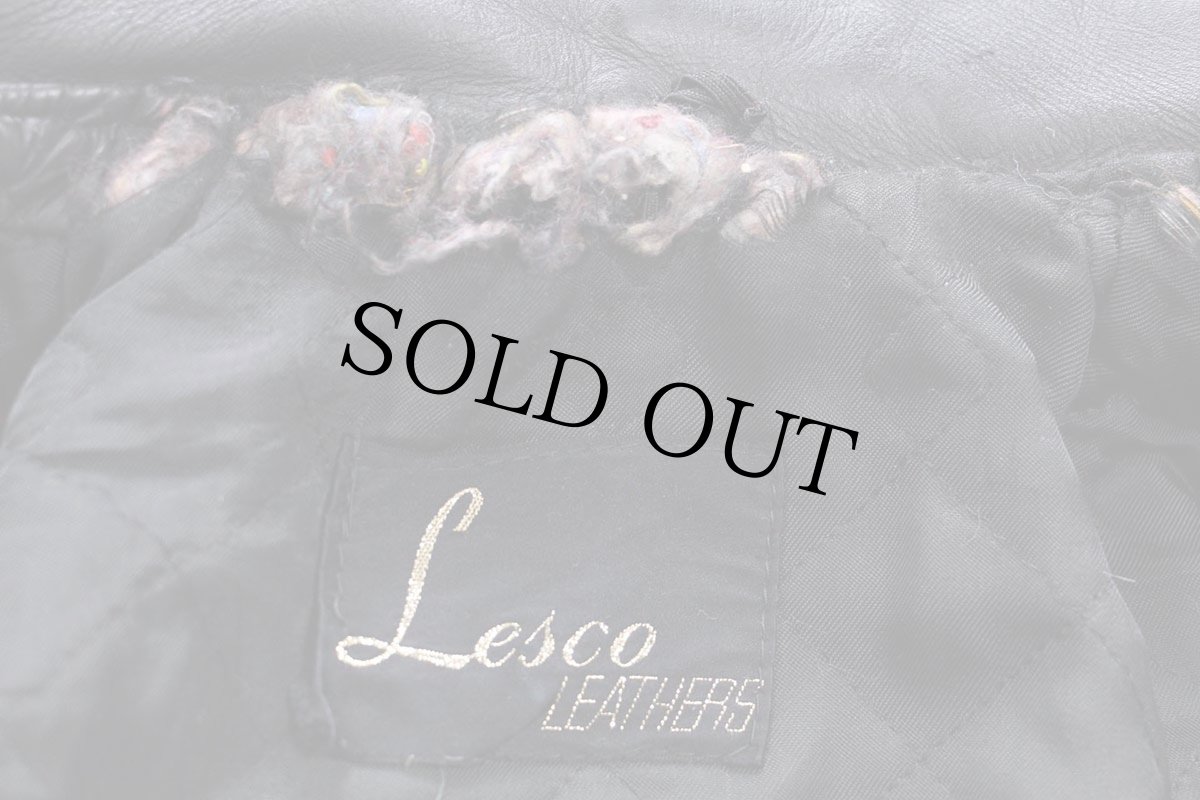 画像4: 70s Lesco LEATHERS キルティングライナー ダブルライダース レザージャケット 黒 (4)