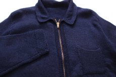 画像3: 40s UNKNOWN 無地 襟&ポケット付き フルジップ ウールニット セーター 濃紺 (3)