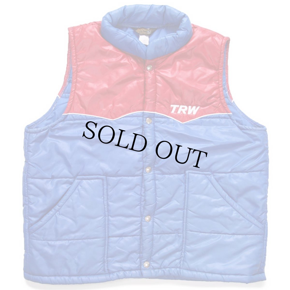 画像1: 70s Swingster TRW ロゴ刺繍 ツートン ヨーク切り替え 中綿入り ナイロンベスト 青×赤 L (1)