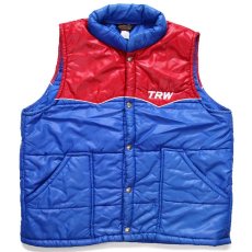 画像1: 70s Swingster TRW ロゴ刺繍 ツートン ヨーク切り替え 中綿入り ナイロンベスト 青×赤 L (1)