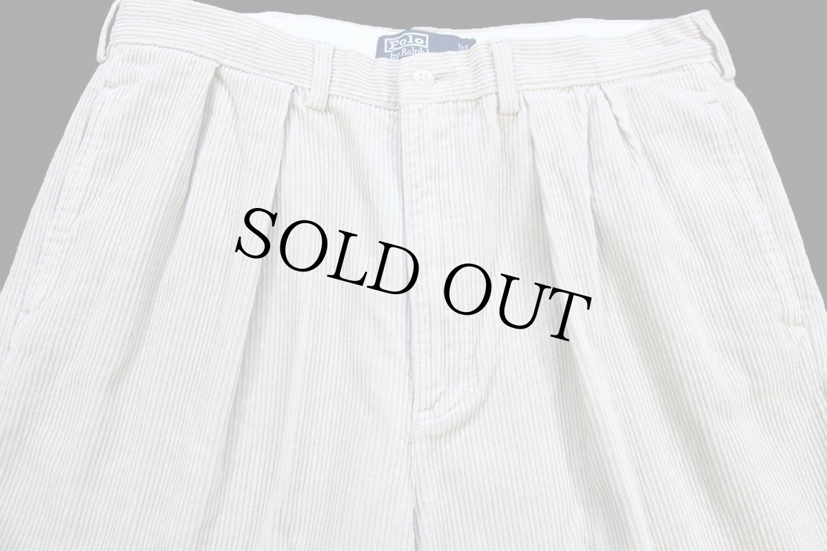 画像4: デッドストック★00s ポロ ラルフローレン ANDREW PANT ツータック コットン 太畝 コーデュロイパンツ ライトベージュ W36 L34 (4)