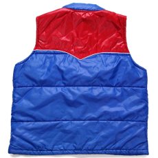 画像2: 70s Swingster TRW ロゴ刺繍 ツートン ヨーク切り替え 中綿入り ナイロンベスト 青×赤 L (2)