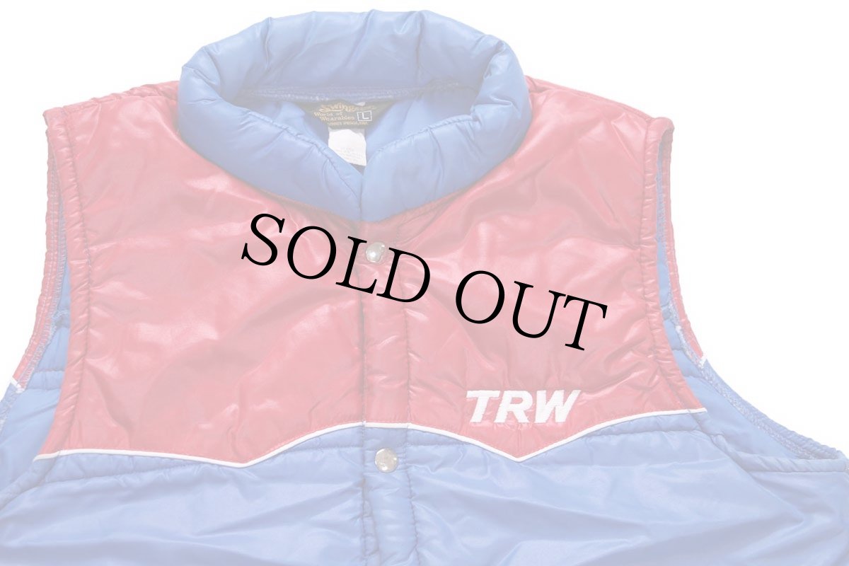 画像3: 70s Swingster TRW ロゴ刺繍 ツートン ヨーク切り替え 中綿入り ナイロンベスト 青×赤 L (3)