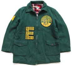 画像1: 60s MILWAUKEE インディアン&フェルトパッチ付き プリントネルライナー メルトン ウールジャケット 緑 (1)