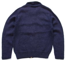 画像2: 40s UNKNOWN 無地 襟&ポケット付き フルジップ ウールニット セーター 濃紺 (2)