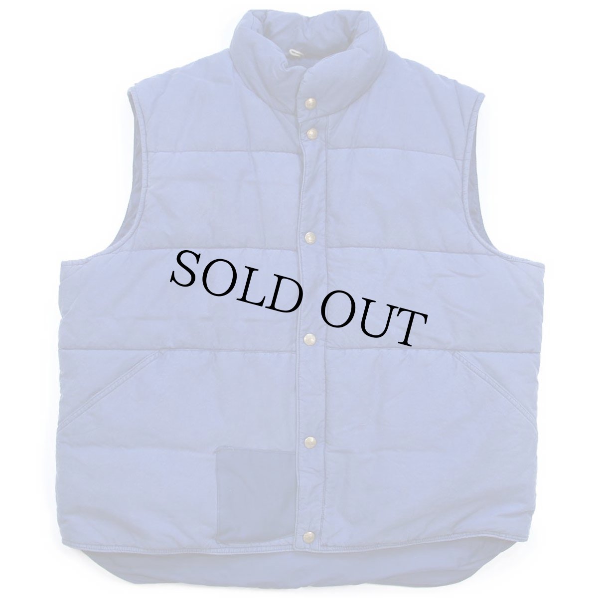 画像1: 80s USA製 L.L.Bean パッチワーク リペア コットン×ナイロン 中綿ダウンベスト 薄紺 フェード XL (1)