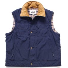 画像1: 70s USA製 Woolrichウールリッチ チェック ライトネルライナー 中綿入り ベスト 紺 XL (1)