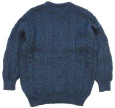 画像2: アイルランド製 The Cork Sweater Co. ケーブル編み ウールニット セーター 緑×紺 ミックス XXL★特大 フィッシャーマン (2)