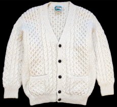 画像1: アイルランド製 GAELTARRA ケーブル編み ウールニット カーディガン ナチュラル L★フィッシャーマン (1)
