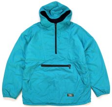 画像1: 90s USA製 L.L.Bean フリースライナー ナイロン アノラックパーカー ターコイズブルー M (1)