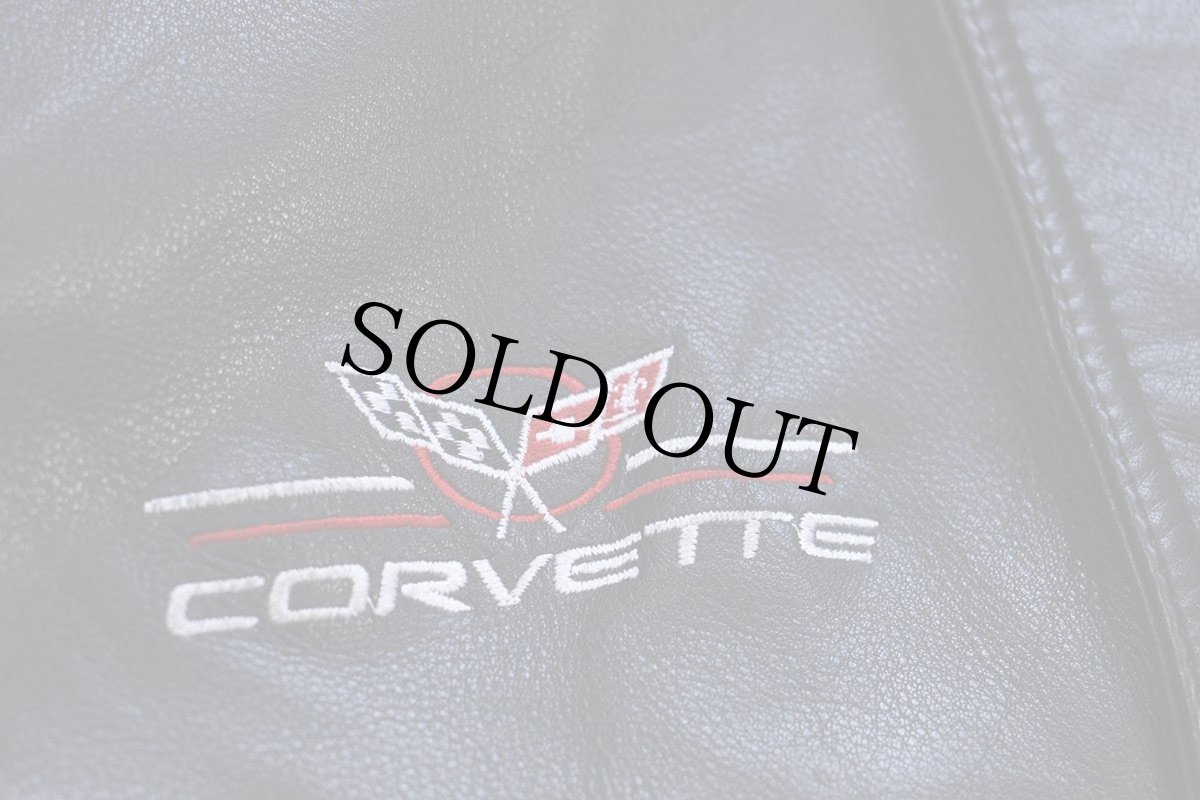 画像4: 90s カナダ製 CHOKO CORVETTE コルベット ロゴ刺繍 レザージャケット 黒 (4)