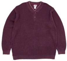 画像1: 00s USA製 L.L.Bean ヘンリーネック ワッフル コットンニット セーター バーガンディ ミックス L-T (1)