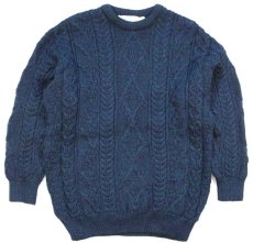 画像1: アイルランド製 The Cork Sweater Co. ケーブル編み ウールニット セーター 緑×紺 ミックス XXL★特大 フィッシャーマン (1)