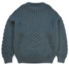 画像2: アイルランド製 Clady Knit ケーブル編み ウールニット セーター 緑 ミックス L★フィッシャーマン (2)