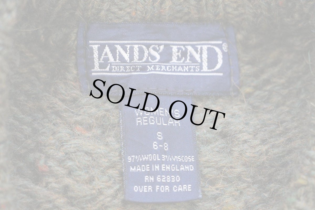 画像4: 90s 英国製 LANDS'ENDランズエンド ケーブル編み ネップ入り ウールニット セーター グリーン W-S★フィッシャーマン (4)