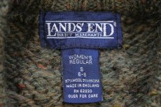 画像4: 90s 英国製 LANDS'ENDランズエンド ケーブル編み ネップ入り ウールニット セーター グリーン W-S★フィッシャーマン (4)
