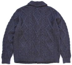 画像2: アイルランド製 aran crafts ショールカラー ケーブル編み メリノウールニット カーディガン チャコールグレー L★フィッシャーマン (2)