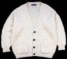 画像1: British Wool Naturally ケーブル編み ウールニット カーディガン ナチュラル L★フィッシャーマン (1)