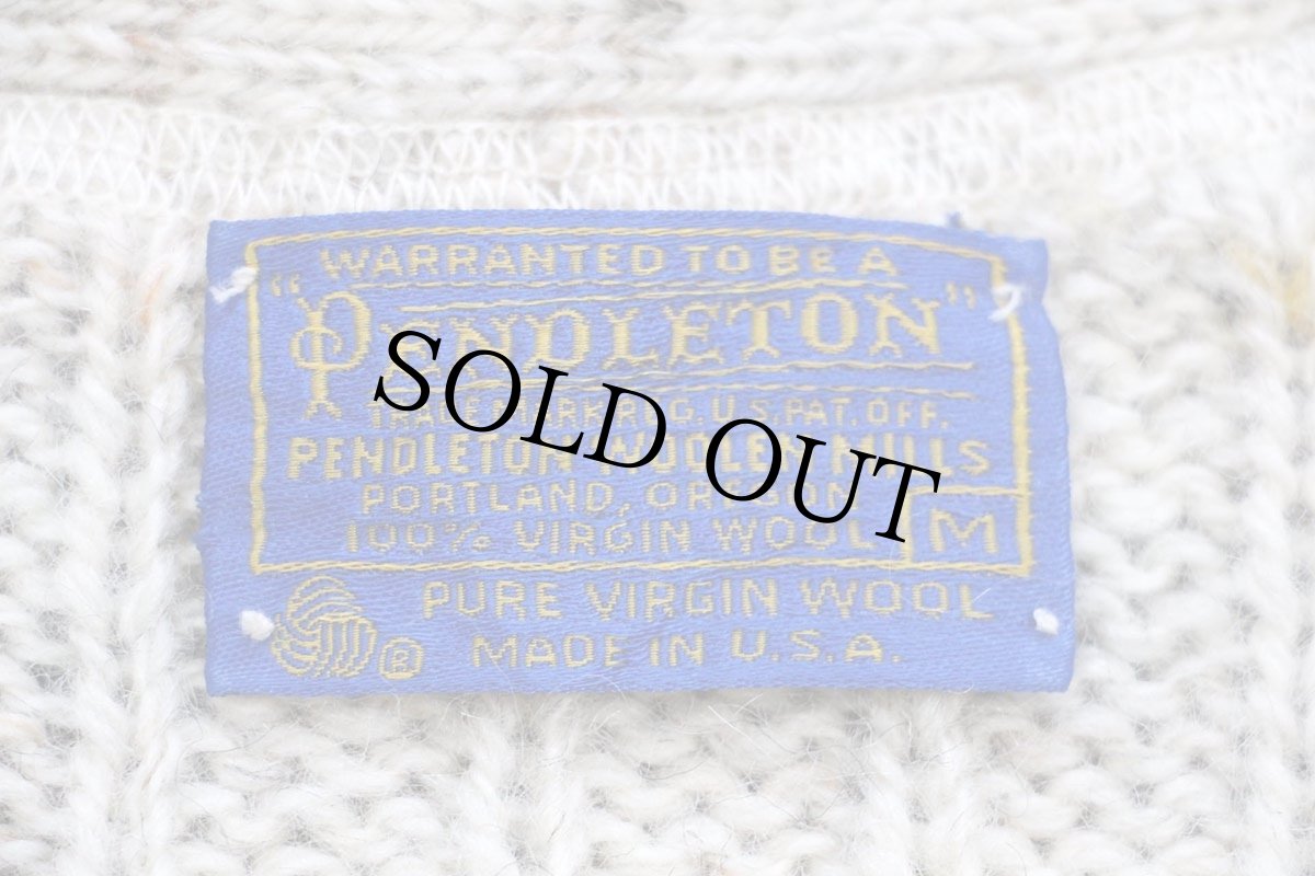 画像4: 70s USA製 PENDLETONペンドルトン 編み柄 切り替え ネップ入り ウールニット カーディガン ナチュラル ミックス M (4)