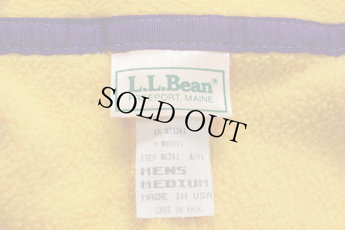 画像4: 90s USA製 L.L.Bean 筆記体ロゴ刺繍 ショート丈 フリースジャケット 黄 M (4)