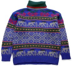 画像2: 90s EddieBauerエディーバウアー ムース柄 ノルディック柄 タートルネック ウールニット セーター L (2)