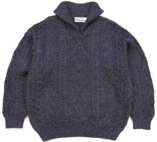 画像1: アイルランド製 aran crafts ケーブル編み ハイネック ハーフジップ ウールニット セーター チャコールグレー L★フィッシャーマン (1)