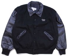 画像1: 90s USA製 Coors LIGHT ロゴ刺繍 キルティングライナー メルトン ウール 袖革スタジャン 黒 L (1)