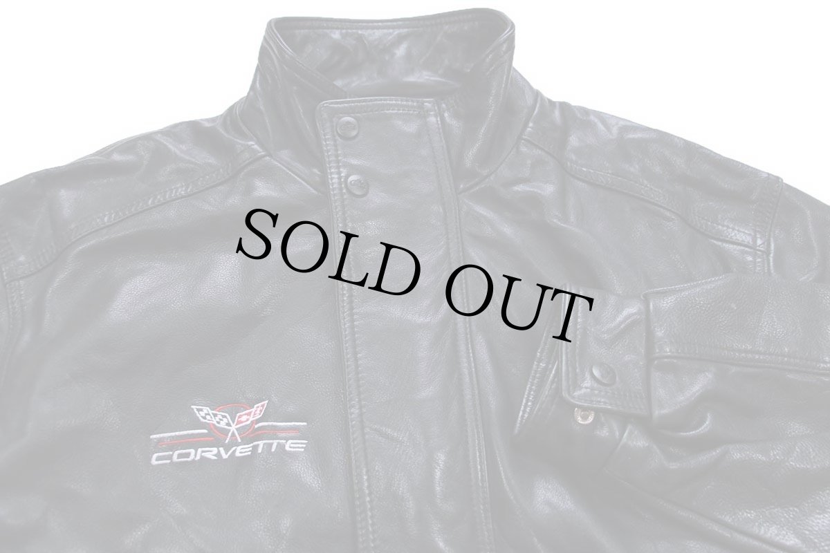 画像3: 90s カナダ製 CHOKO CORVETTE コルベット ロゴ刺繍 レザージャケット 黒 (3)