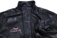 画像3: 90s カナダ製 CHOKO CORVETTE コルベット ロゴ刺繍 レザージャケット 黒 (3)