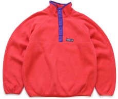 画像1: 90s USA製 LANDS'ENDランズエンド スナップT プルオーバー フリース ピンク×紫 M (1)