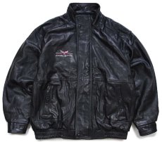 画像1: 90s カナダ製 CHOKO CORVETTE コルベット ロゴ刺繍 レザージャケット 黒 (1)