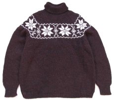 画像1: 英国製 BRITISH WOOL ESK VALLEY 雪柄 ノルディック柄 タートルネック ウールニット セーター 焦げ茶 M (1)