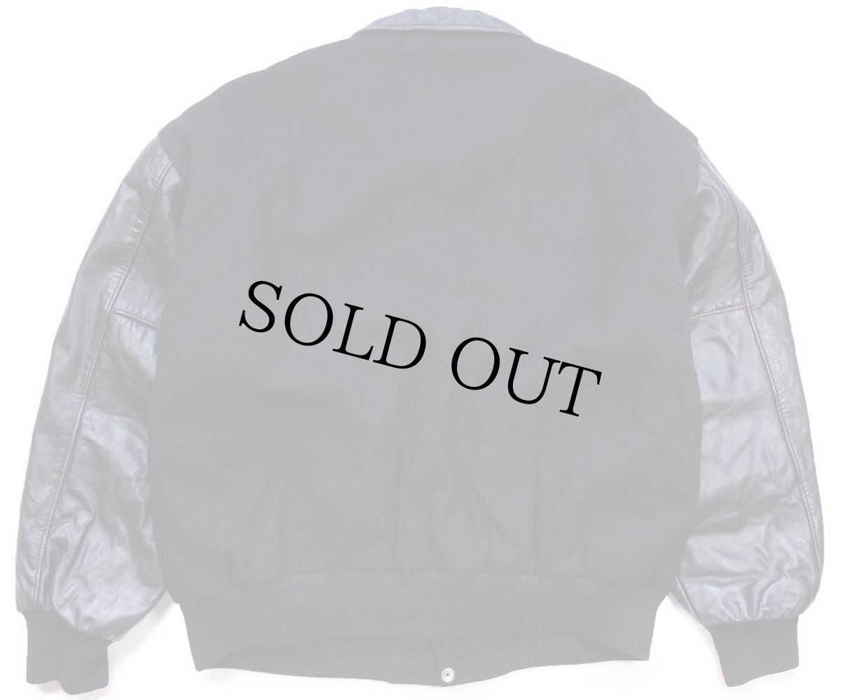 画像2: 90s USA製 Coors LIGHT ロゴ刺繍 キルティングライナー メルトン ウール 袖革スタジャン 黒 L (2)