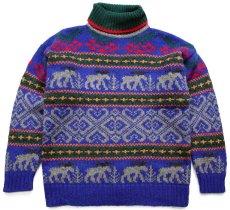 画像1: 90s EddieBauerエディーバウアー ムース柄 ノルディック柄 タートルネック ウールニット セーター L (1)