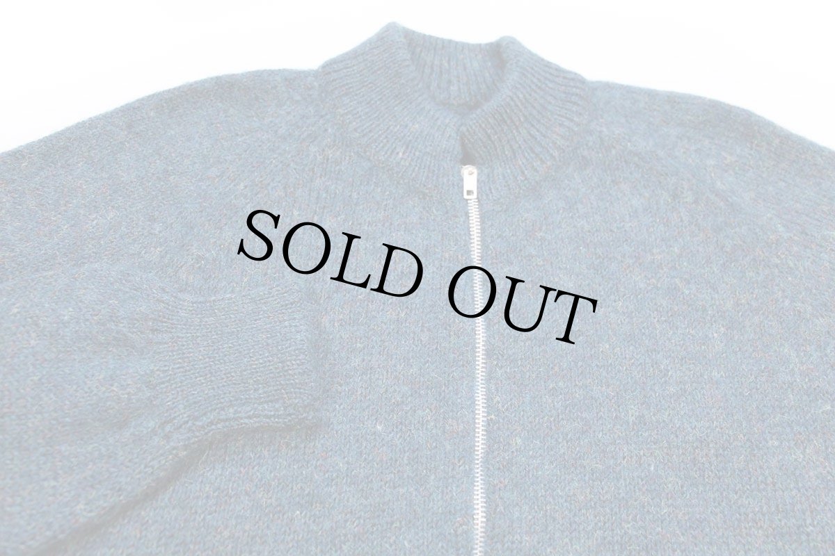 画像3: ビンテージ UNKNOWN 無地 ウール ドライバーズニット フルジップ セーター 青緑 ミックス (3)