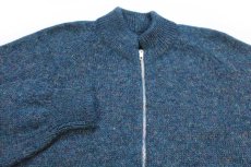 画像3: ビンテージ UNKNOWN 無地 ウール ドライバーズニット フルジップ セーター 青緑 ミックス (3)