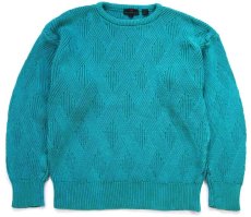 画像1: 80s ABERCROMBIE&FITCH 編み柄 コットンニット セーター グリーン L★アバクロ (1)